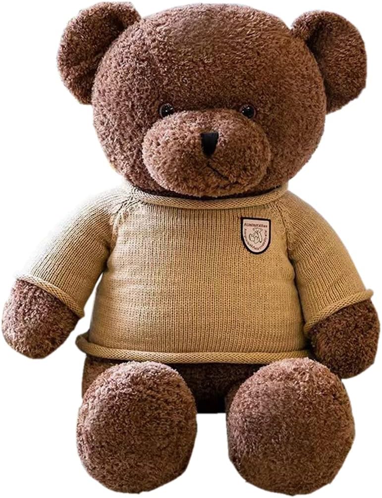 UOAO Bear Plush, Cute, Realistic Bear Plush, Super Squishy Plush, Round Pillow, Soft Sleeping Pillow, Body Pillow, Comfortable Body Pillow, Sofa Backrest, Fluffy, Funny Gift, Celebration, Christmas Gift Brown, 19.7 inches 50 cm
