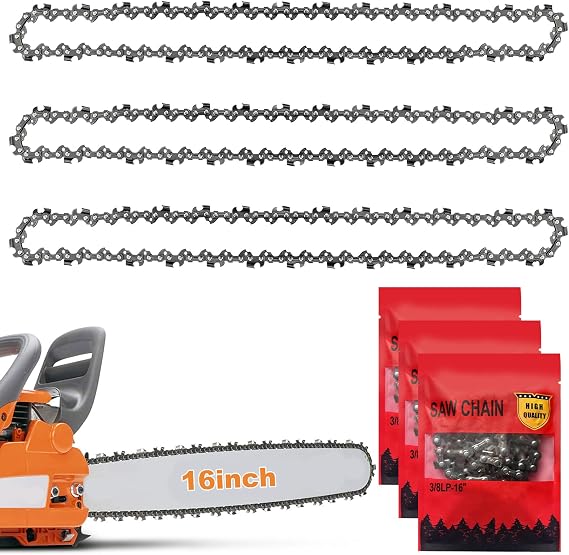 3-Pack Chainsaw Chain for 16" Bar, 57 Drive Links, 3/8" LP .050" Gauge