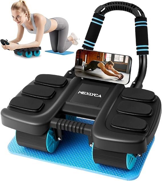 Ab Roller Wheel; 4-Wheel Automatic Rebound Abdominal Exercise Wheel with Elbow Support; Belly Wheel Abs Wheel for Core Strength Training For Women & Men; Home Gym Exercise Wheel with Knee Pad