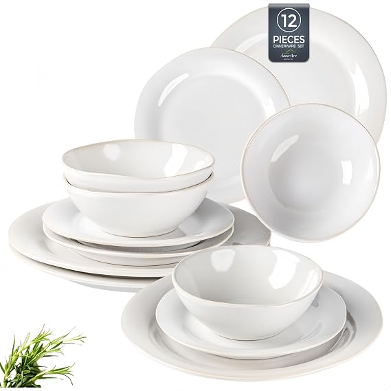 AmorArc Ceramic Dinnerware Sets, Handmade Reactive Glaze Plates and Bowls Set, Scratch Resistant | Dishwasher & Microwave Safe,Service for 4 (12pc)