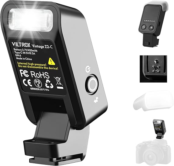 VILTROX Vintage Z2-C Mini Flash Speedlite, GN6 Powerful 6500k TTL On-Camera Flash Light with 5 Power Levels, 700 Full-Power, 10Ws Output, 2s Recycle, Mini Camera Flash Compatible with Canon Cameras
