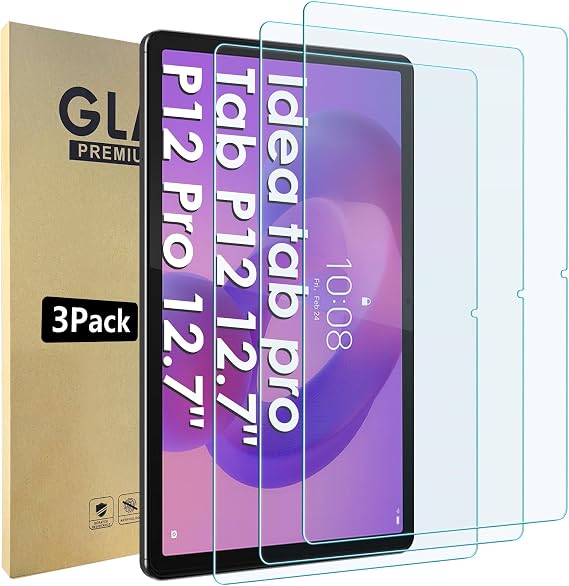 3 Pieces Screen Protector Compatible with Lenovo Idea Tab Pro/Lenovo Tab P12 12.7 Inch, 2.5D Bubble Free/HD/Anti-fingerprint Tempered Glass Compatible with Lenovo Tab P12/Lenovo Idea Tab Pro