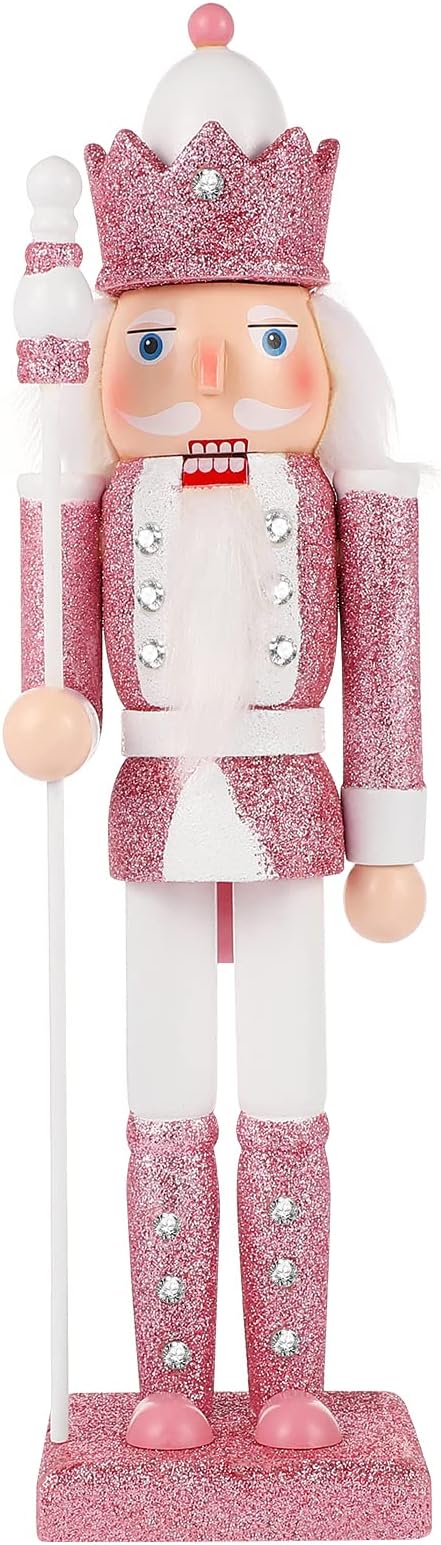 Nutcracker Figure 12 Inch Christmas Nutcracker Ornaments Traditional Wooden Nutcracker for Table, Fireplace Decoration Christmas Party Supplies (Pink)