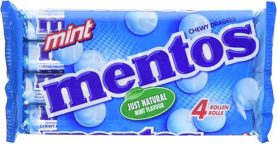 Mentos Chewy Dragees Rolls, Mint, 4 x 38g
