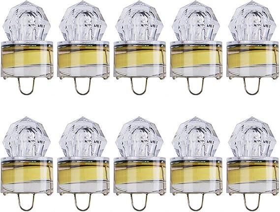 LED Fishing Light Underwater 10-Pack Deep Drop Lights Waterproof Diamond Tubular Underwater Colorful Fishing Lure Light Attractants for Tuna Swordfish