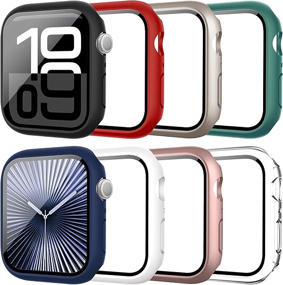 8 Pack Case for Apple Watch 9/8/7 41mm with Tempered Glass Screen Protector, Hard PC Bumper, Protective Cover Compatible with iWatch S9/8/7 41mm