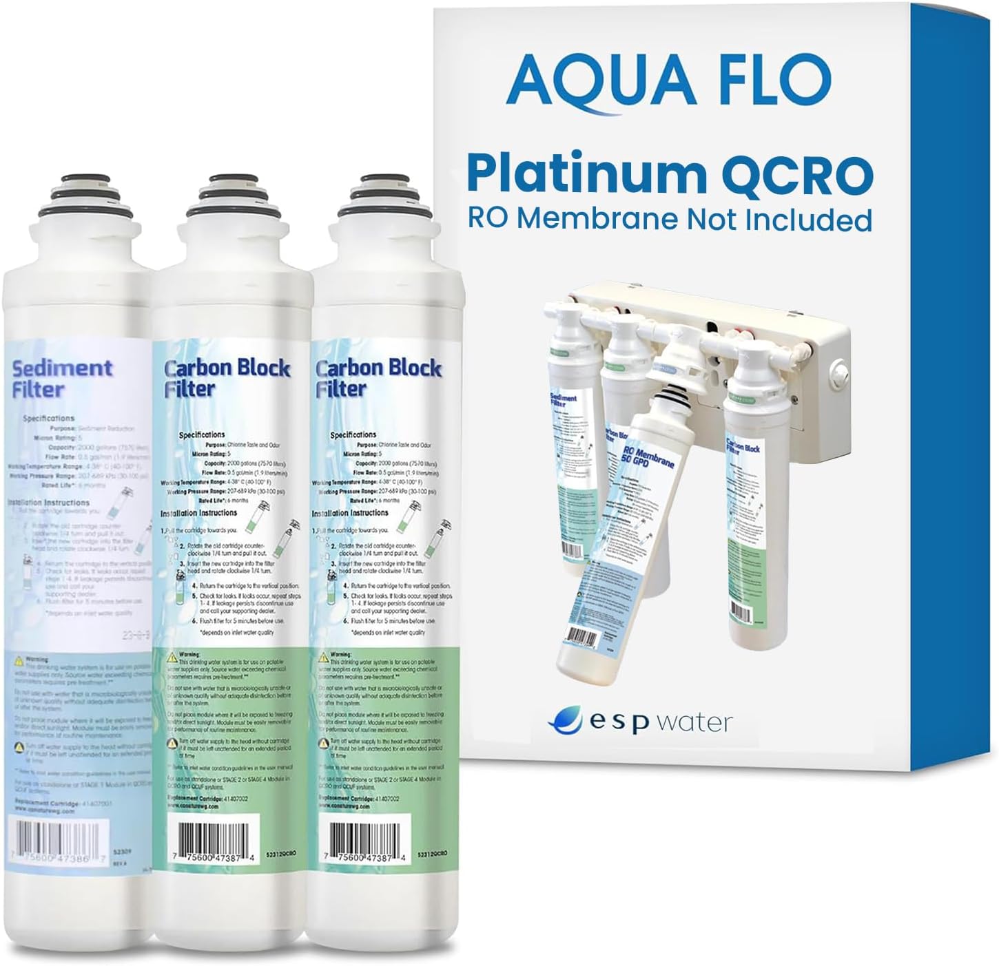 Aqua Flo Platinum QCRO ROフィルター交換キット – 米国製。塩素と臭いを減らして味を改善。費用対効果の高いろ過。膜は別売りです。