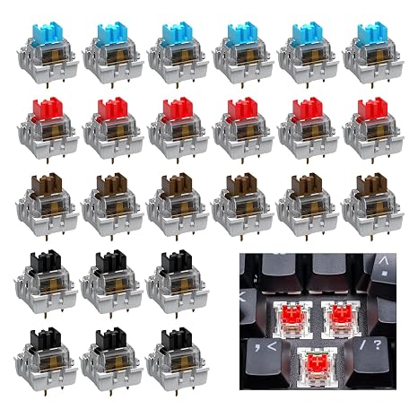24 Cherry Mx Blue Switch Replacement Parts, Mechanical Keyboard Switches, 3-Pin Keyboard Dedicated Replacement Switch, Suitable For Mx Mechanical Gaming Keyboard Rgb Gaming Keyboard(Blue, Red, Brown)