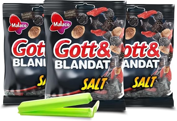 Swedish Candy Salty Liquorice, 3x Salt Liquorice Malaco Gott & Blandat 150g