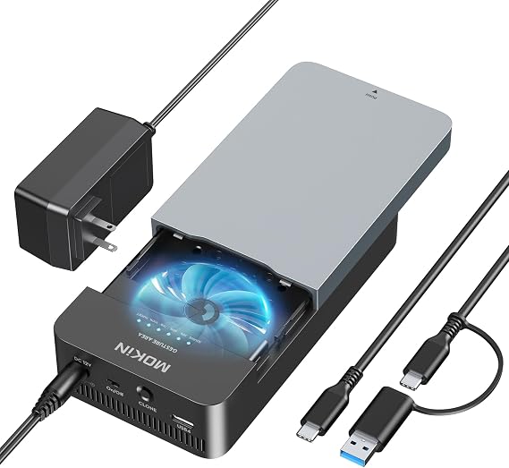 Dual Bay Offline Clone Tool Free NVMe M.2 SSD Enclosure with 40Gbps USB4 Cooling Fan, Compatible with MacBook M4/Pro/Max, Mac Mini Support NVMe PCIe Size 2230/2242/2260/2280 Max 8TB