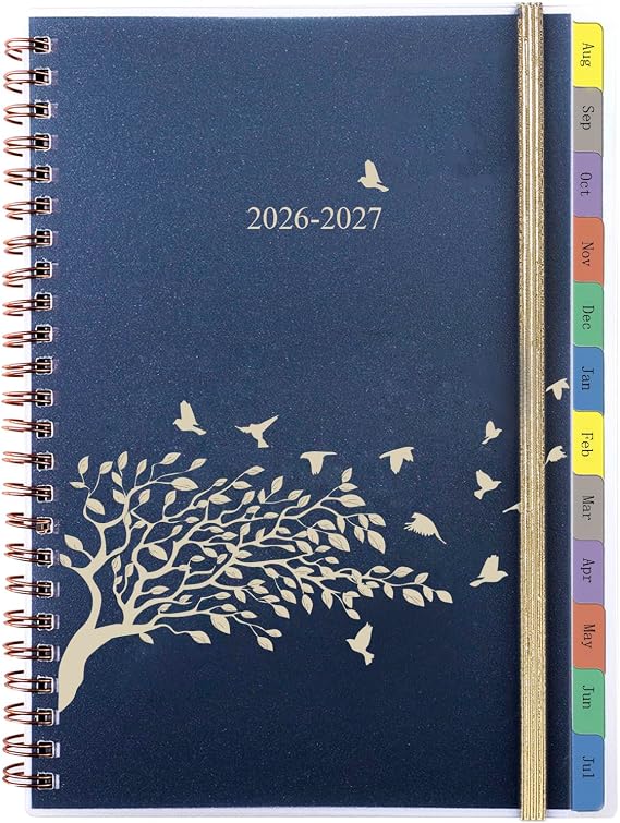 Academic Diary 2026-2027 Week to View A5, Weekly Monthly Planner with Tabs, Notes,Contact, Back Pocket, Spiral Bound, 1 Week On 2 Pages Mid Year Diary 2026/27 for School Family, Aug.2026-Jul.2027