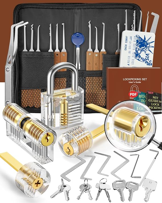 Eventronic 36+5 Pieces Pick Set, [2025 Adds The Most Challenging New Locks] Professional Locksmith Pick Set with 5 Transparent Locks, Electronic Guide for Locksmiths and Novices