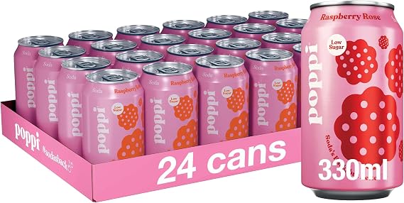 poppi Raspberry Rose Sparkling Soda | 330ml Can| 24 Pack