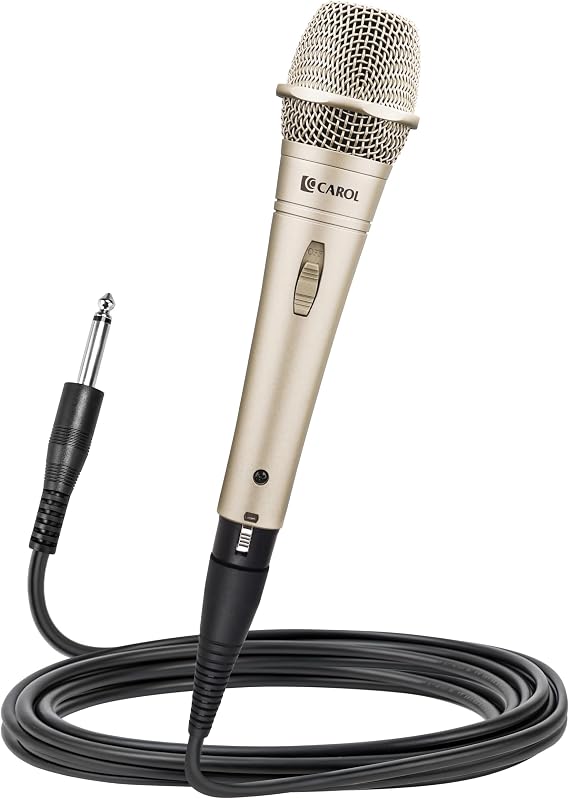 CAROL E dur-916S Golden XLR Wired Vocal Microphone for Singing – Dynamic Supercardioid Mic with Dual Shock Mount System for Karaoke, Stage & Public Speaking, Includes Mic, 4.5m XLR Cable & Switch