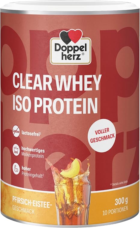 Doppelherz Clear Whey ISO Protein - Refreshing Whey Protein Isolate with Peach Iced Tea Flavour 300 g