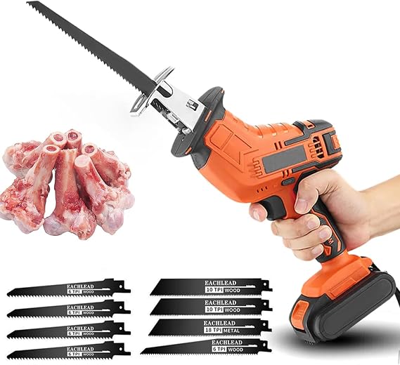 Bone Saw Machine, Electric Commercial Home Butchers Saw, Electric Reciprocating Saws,Handheld Butcher Bone Saw with Saw Blades, for Cutting Meat/Bones/Wood,1Battery