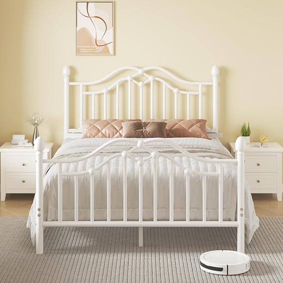 E-Motie Bed 140 x 200 cm Metal Bed with Headboard and Footboard Slatted