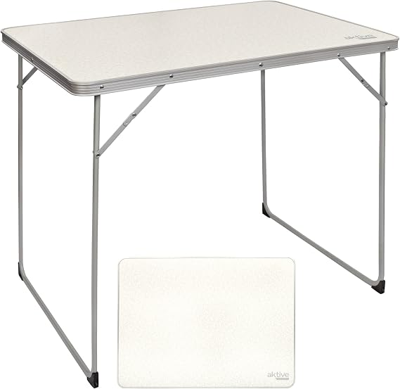 Aktive 52867 – Folding Table, Camping, Beach, Portable, White, Aluminium, Durable, 80 x 60 x 70 cm