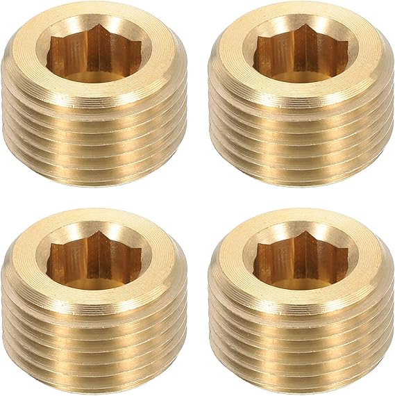 sourcing map 4Pcs Brass Pipe Plug Fitting, 3/8" BSP Male Hex Counter Sunk Plug, Internal Thread Socket Pipe Plug for Closing the End of Pipe, Air Tanks
