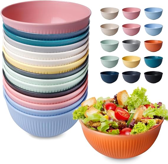 Cereal Bowls Pack of 15 Plastic Bowls Reusable Unbreakable Small Bowls Camping Bowls Soup Bowls Dishwasher Microwave Oven BPA Free for Cereal Salad Pasta 700 ml