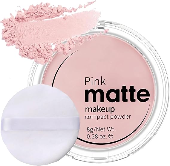 Translucent Matte Face Powder for Oil Control and Long-Lasting Beauty - Includes Powder Puff - Waterproof and Lightweight Formula - Pink
