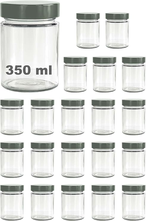 Afracam 350 ml Kavanoz Metal Derin Kapaklı 350 Cc Şeffaf Reçel, Marmelat Cam Kavanoz Deep 20 Adet (Gümüş Kapak)