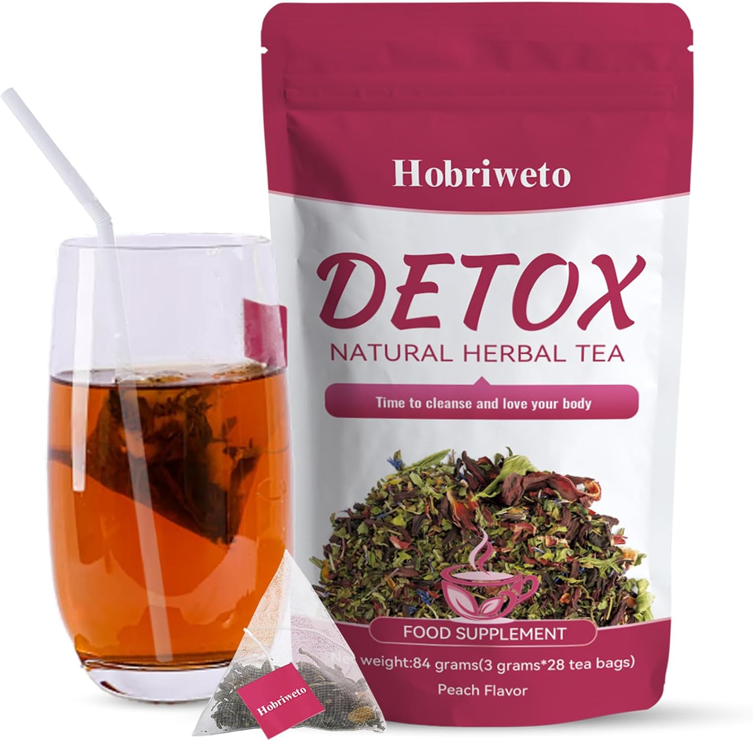 Detox Tea – 28 Days Herbal Tea Cleanse Tea with Green Tea, Oolong Tea, Dandelion | Supports Metabolism, Digestion & Reduces Bloating Belly Fat | Vegan, Peach Flavoured Wellness Tea for Women & Men