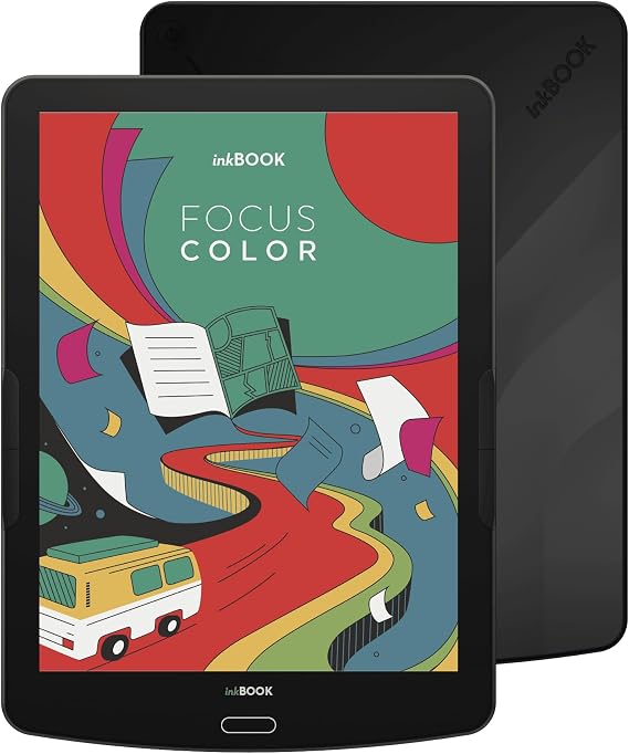 inkBOOK Focus Color Black - 7.8 Inch Colour eReader with Eye-Friendly Display Lighting & Android Supports Skoobe Onleihe Apps 32GB Audiobooks via Bluetooth USB-C Ad-Free