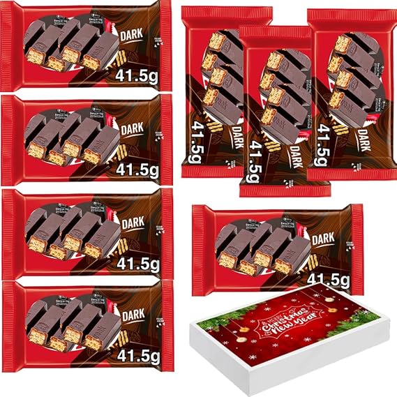 Dark Chocolate 4 Finger Choco Bar 41.5g With Gift Box - Four Crispy Wafer Fingers Covered in Dark Chocolate - kta (10 x Bars)