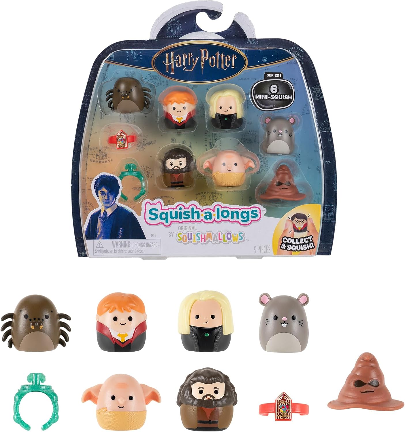 Squish-a-longs “Harry Potter” Mini-Squish  Accessory 6-Pack - 6 “Harry Potter” Mini-Squish—Ron Weasley, Scabbers, Dobby with accessories and more