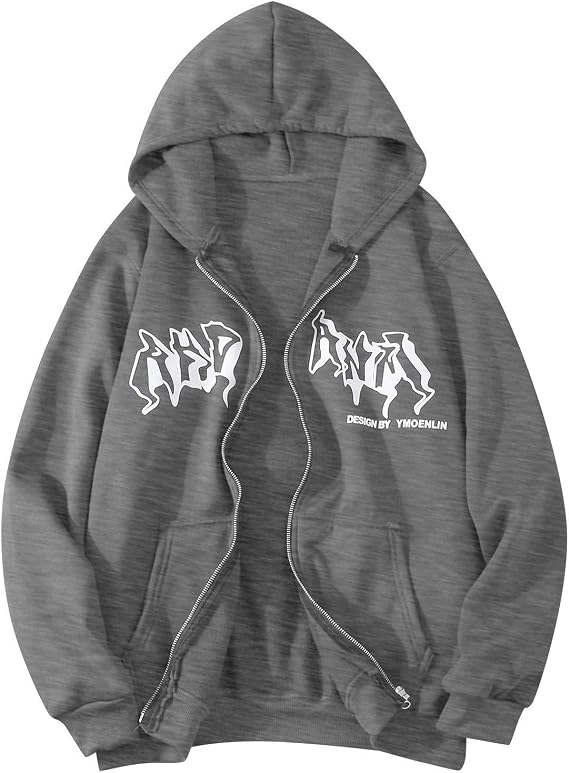 Sweat Jacket Men's Vintage Hooded Jacket Zip Hoodie Y2K Oversized Sweat Jackets Gothic Emo Grunge Graphic Hoody Sports Hooded Jacket Zip Baggy Pullover with Zip