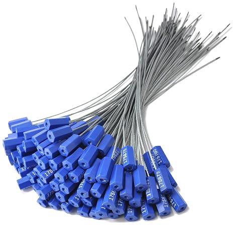 50pcs Numbered Security Cable Seals Tamper Proof Steel Wire Cable Tags Pull-Tite Trailer Seals Cable Ties-Strap (Blue)