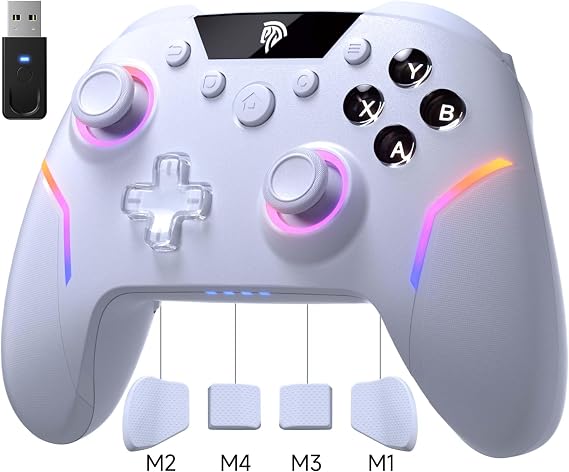 EasySMX X20 Wireless Controller PC with RGB Bluetooth Controller with 2 in 1 Trigger & Removable Hall Joystick & Mechanical Buttons 6 Axis Gyro Compatible with PC/Switch/Mobile Phone White