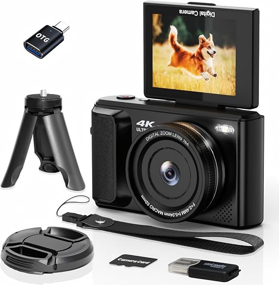 ARNSSIEN Digital Camera 4K Compact Digital Camera 2.8" Screen 180°Selfie