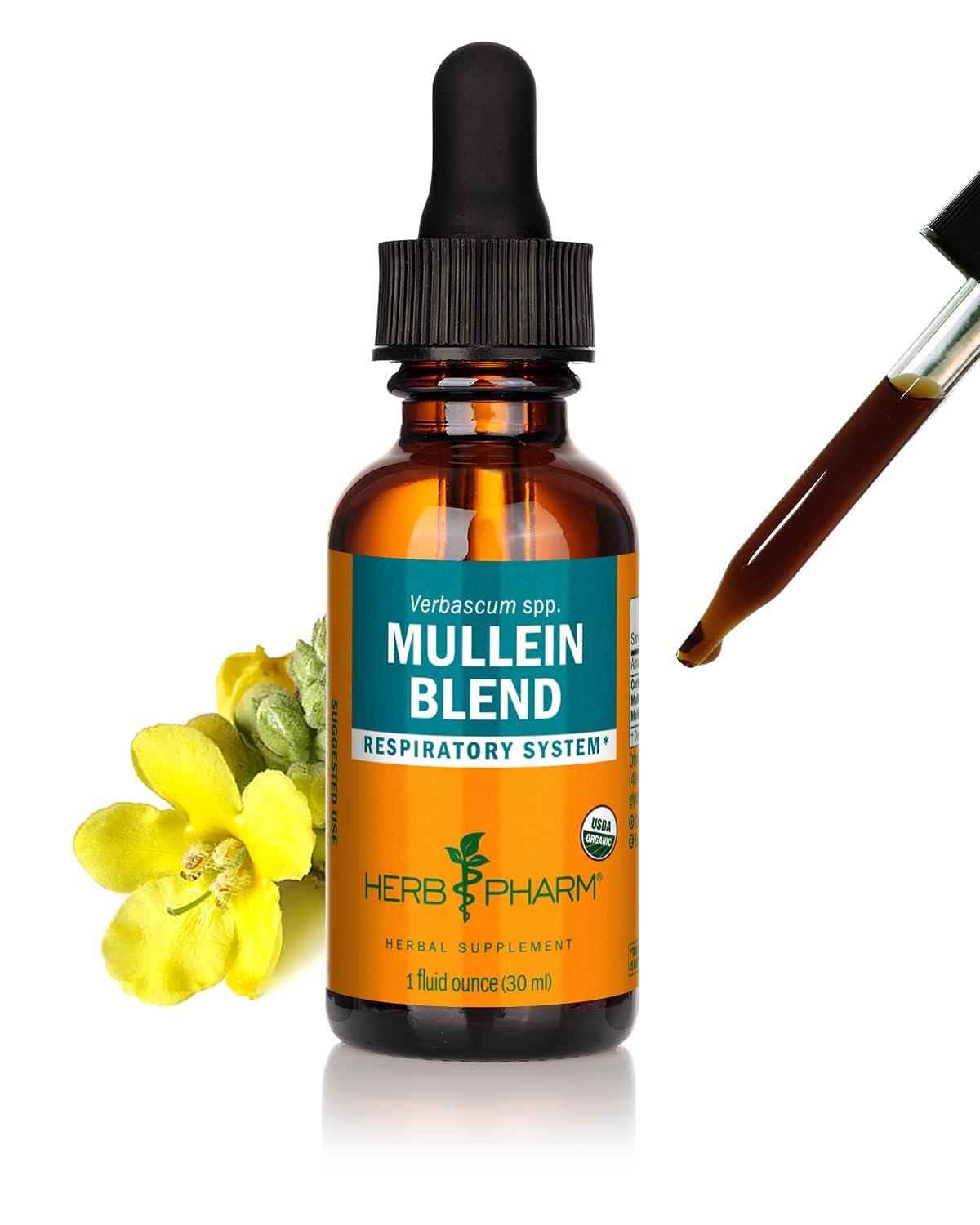 Herb Pharm Certified Organic Mullein Blend Liquid Extract for Respiratory System Support - 30ml
