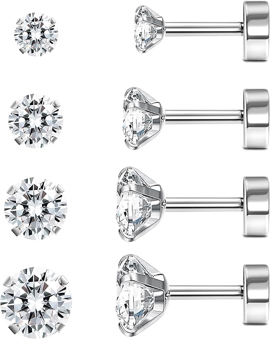 JeweBella G23 Titanium Earrings Hypoallergenic Flat Back Earrings Studs