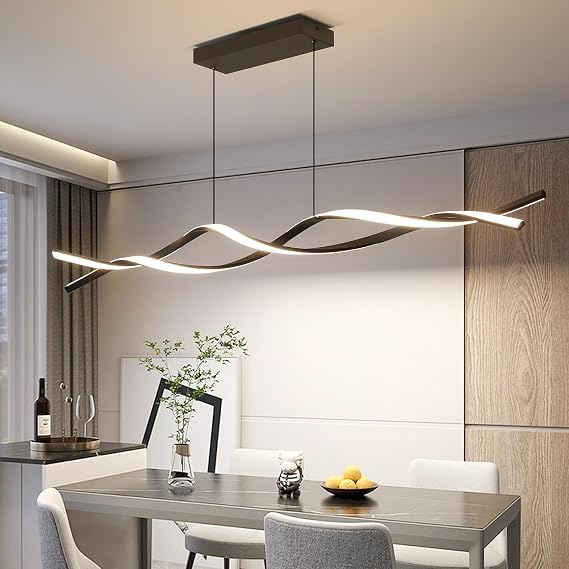 Mikeru 150CM Wave Pendant Light, Modern Black Wave Island Lights 3000K/4500K/6000K 3 Color 10%-100% Dimmable Linear Chandelier Adjustable Cable Length 1CM to 150CM for Dining Room, Living Room [Energy Class A]