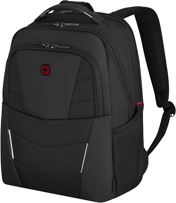 Wenger Altair 15.6" Laptop Backpack, TripleProtect Laptop & 10" Tablet Pockets, Air‑Flow Back Padding, SmartOrg Organizer, Recycled PET Fabric, 22L Capacity, Black