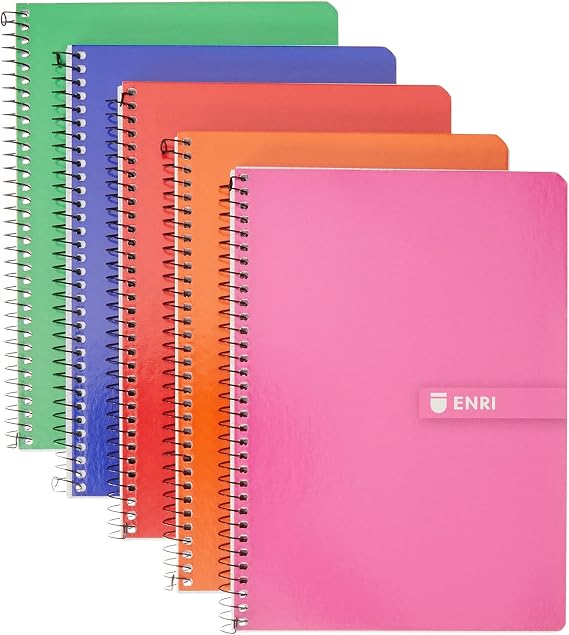 Enri, A5 Notebooks, Pack of 5 Hardcover Notebooks, 80 Sheets, 4x4 Square, Assorted Colours Random