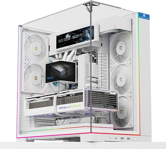 Thermalright TR A70 Vision Case for ATX Video Games, 8 Slots for CPU Fans, Quick Release for Vertical Mounting of Graphics Cards with Anti-fall Protection, Includes LCD Screen