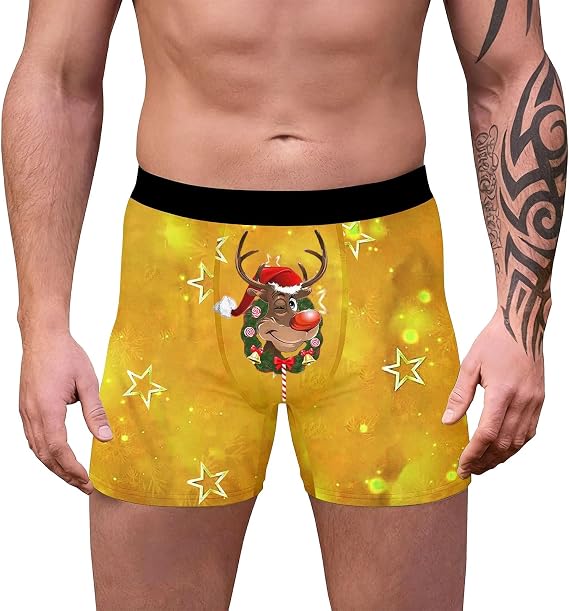 Mens Funny Boxers, Mens Loose Fit Boxers, 3d Novelty Xmas Underpants Breathable Comfortable Underwear Loose Festive Costumes Plus Size Soft Design Trunks Christmas Special Boyshort Style Retro