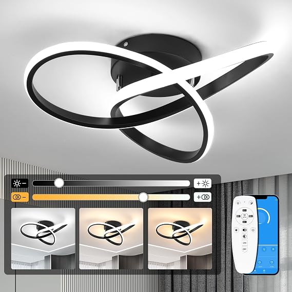 EIDISUNY Led Ceiling Light Dimmable, Modern Led Ceiling Lamp with Remote Control, Minimalist Black Ceiling Lights for Bedroom Kitchen Living Room Dining Office Hallway - 42W, Black, 40cm, 3000K-6000K [Energy Class E]