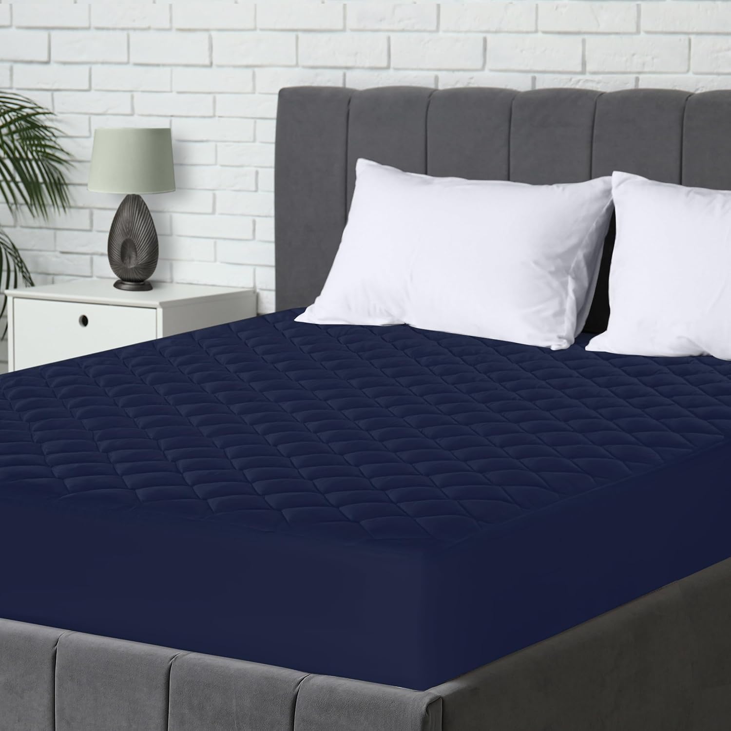 Utopia Bedding Quilted Mattress Protector, Breathable Mattress Pad, Deep Fitted Cover Navy, Small Double - 122 x 190  38 cm