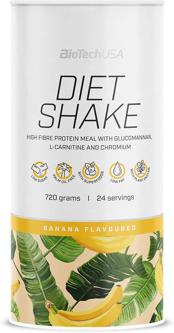 BioTechUSA Diet Shake | High-Protein, Low-Fat | With Superfoods, Chromium, Glucomannan, L-Carnitine | Palm Oil-Free, 720 g, Banana
