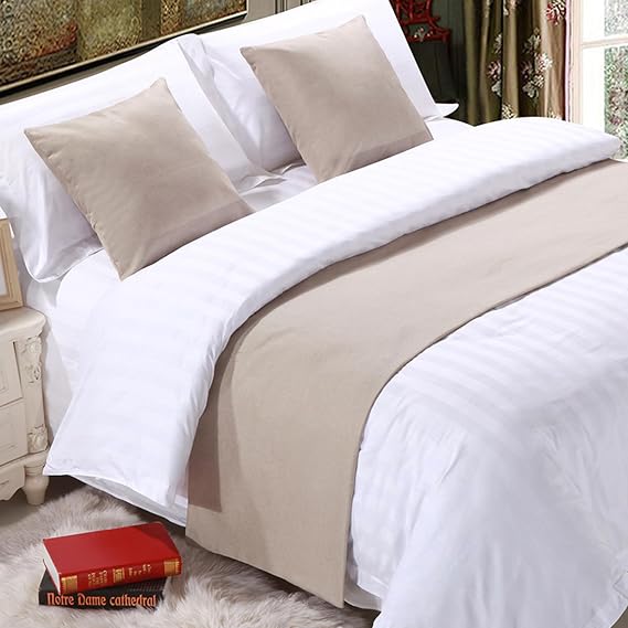 Premium Bed Runner for Foot of Bed, Solid Color Bed Scarf Cotton Linen Bedspread Home Decoration Hotel Bedroom Bedding Protector-Beige Yellow||2 Pillowcases(45X45cm)