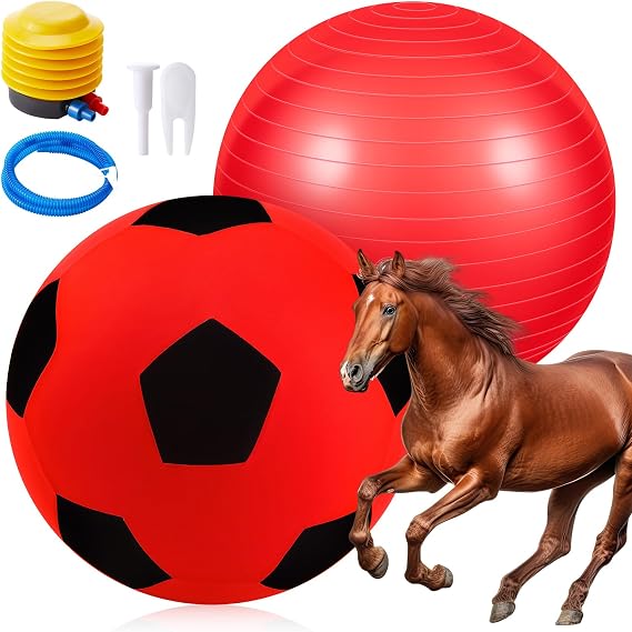 30 Inch Herding Ball for Horses with Cover and Pump, Red Black