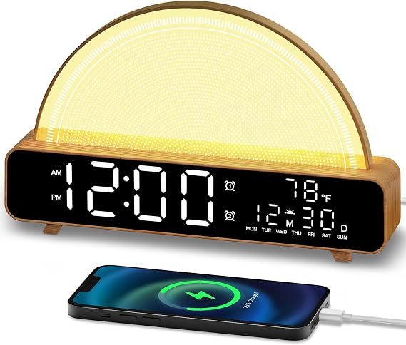 Sunrise Alarm Clock Wake Up Light Touch Lamps Bedside White Noise Machine 13 Nature Sounds USB Charging Port 2 Alarm Clock Table Lamp for Bedroom Living Room Sleep Timer 30/60/90/120 Timer [Energy Class C]