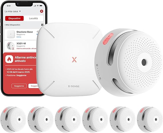 X-Sense Wi-Fi Smoke Alarm XS01-M with SBS50 Base Station Kit, Wireless Smoke Detector Home Security System, Compatible with X-Sense Home Security APP, FS61