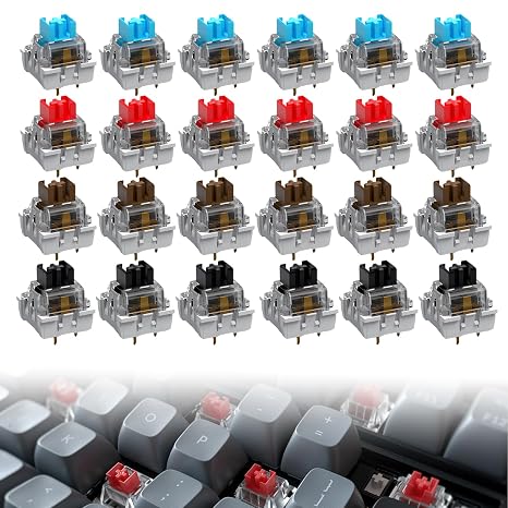 24 Mechanical Keyboard Switches for Cherry Mx Switch Replacement Parts 3-Pin Keyboard Special Replacement Switch Suitable for Mx Mechanical Gaming Keyboard RGB Gaming Keyboard (Blue Red Brown)