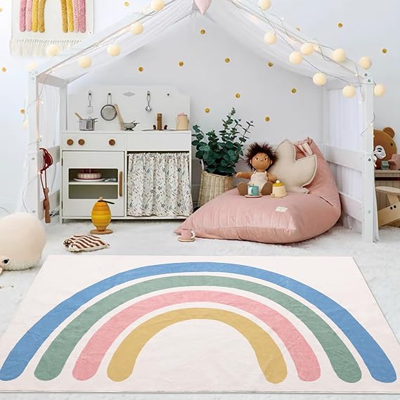 USTIDE Cute Rainbow Area Rugs Super Soft Bedroom Floor Mat Non-Slip Easy Clean Children Playroom Girls Room Decor Living Room Rugs (Green, 120x180cm)